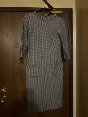 Boden Thick Fall Winter Warm Cotton Houndstooth Pockets Midi Dress